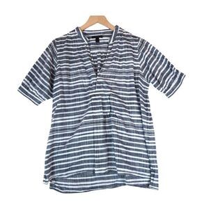 J.Crew Blue White Striped Cotton Tunic Top Size S Relaxed Split Neck Minimal